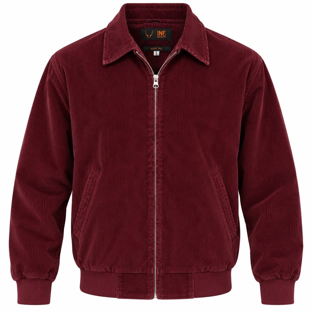 INF Infinity Burgundy Corduroy Bomber Jacket Slim Fit L Y2K